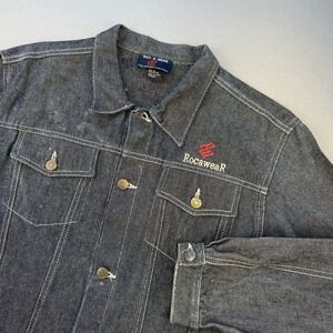Vintage RocaWear Denim Jacket Women 16 Embroidered Contrast Stitch Logo Y2K 90s